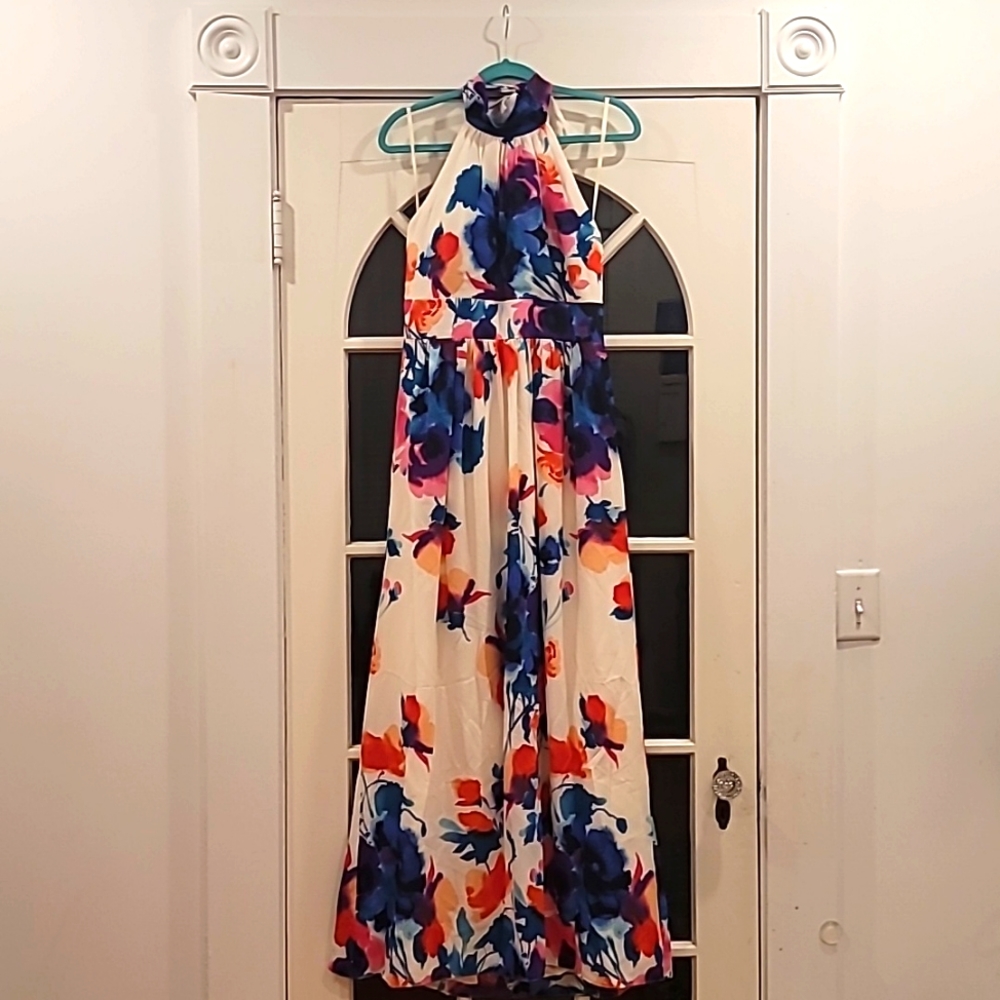 Women size 10 Eliza J water color floral halter style dress